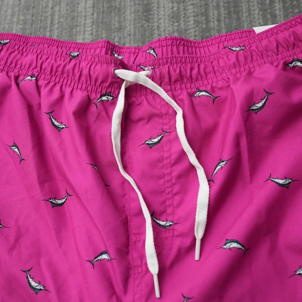 Old Navy Swim Trunks Men Pink Board Shorts UPF 40‎ Swordfish 8 Measured 7.5 XL